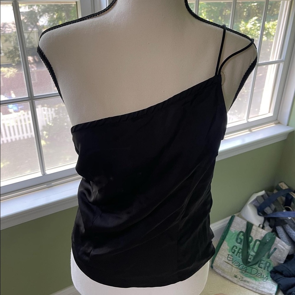 Revolve one shoulder black satin top